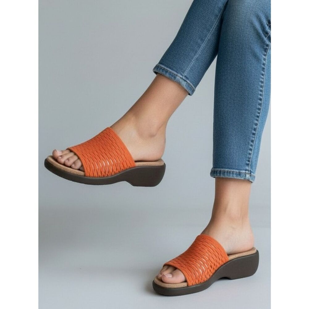 Aerosoles Orange Suede Lattice Women's Slide Wedge Sandals